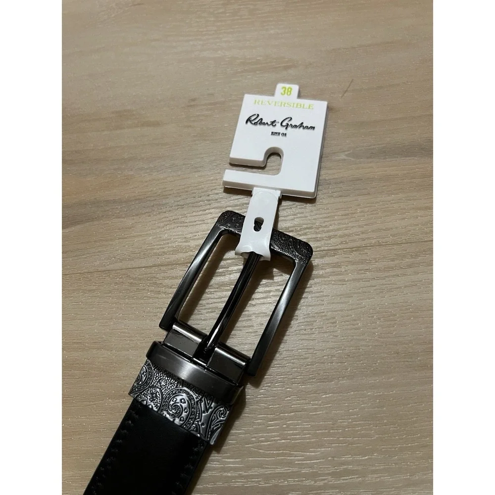 NWT Robert Graham Men's Barolo Leather Rev. Belt Black/Brown Sz 38 $98‎ retail